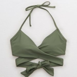 Aerie • American Eagle • Wrap Halter Bikini Swim Top • Olive • Size Medium